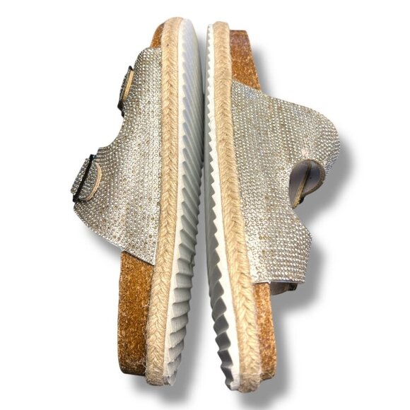 NWOT Women’s Silver Bling Rampage Jeweled Birken Style Sandals Slip On Size 7.5 - Picture 4 of 6